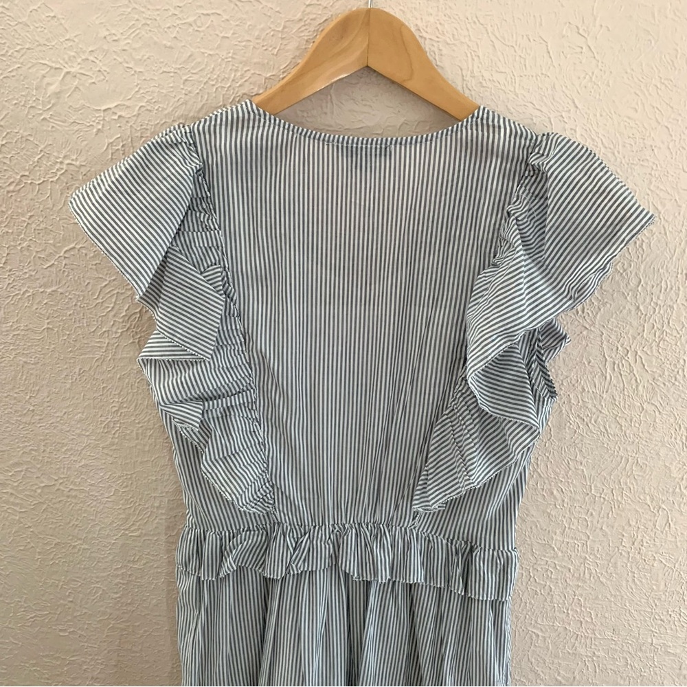 J.Crew Ruffle sleeve cotton voile dress blue stripe - Picture 5 of 12